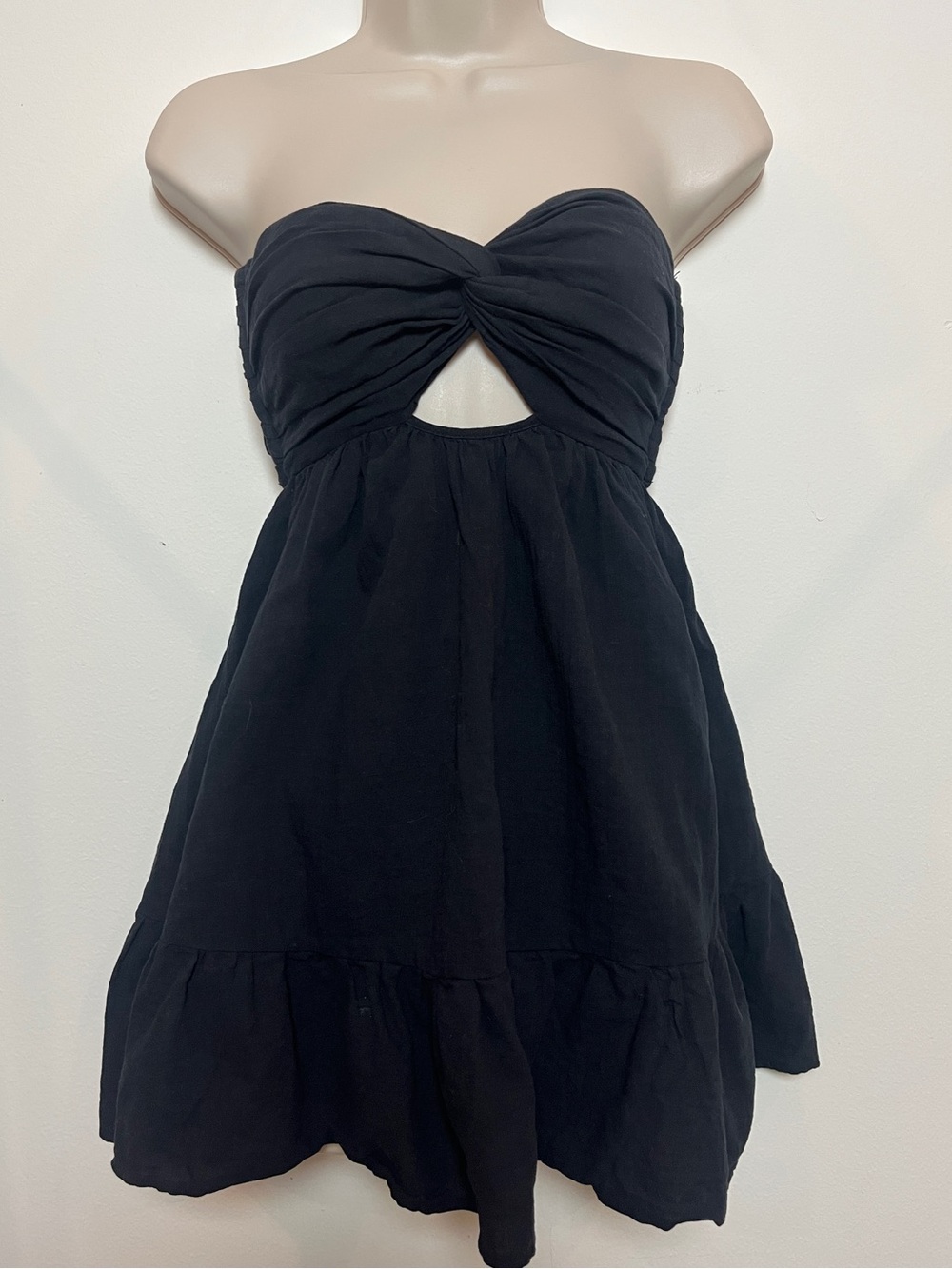 Cotton Candy Black Strapless Twist-Front Mini Dress Small LBD Date Minimalist